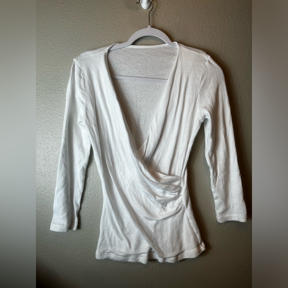 Michael Stars Womens White Cotton/Nylon Side Ruched Faux Wrap Surplice Top OS